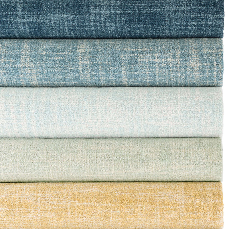 Crosshatch Sky Hand Micro Hooked Wool Rug, Rectangle 7'6" x 9'6"