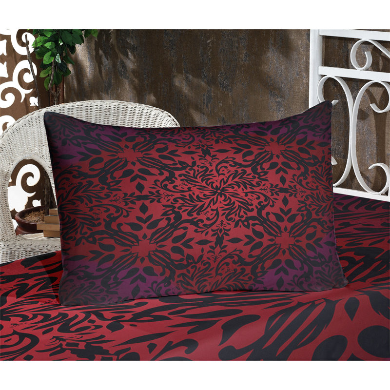 Ensemble de drap-housse et taies décoratives à motif abstrait Ambesonne, vermillon et noir
