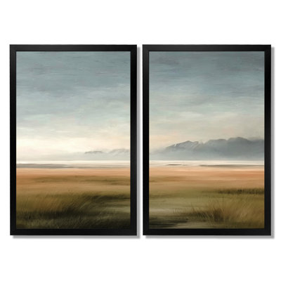 «Green and Gray Coastal Rain Af après-midi», art sur toile côtier, art mural vert côtier 2 pièces