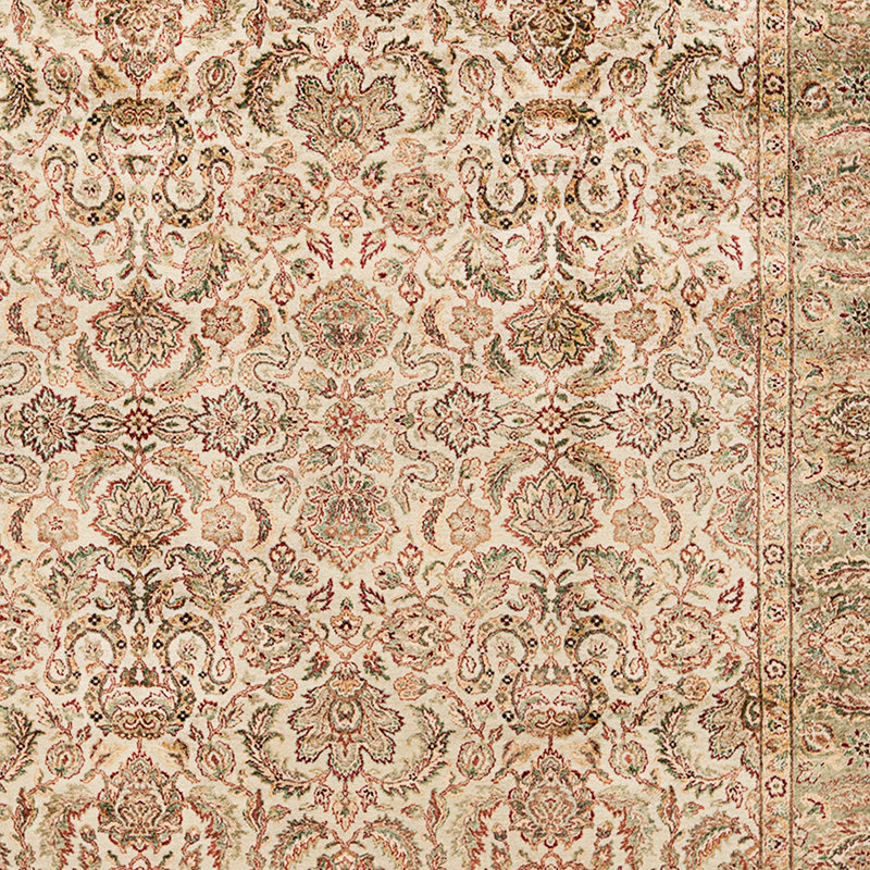 Tapis crème et vert noué à la main de haute qualité
