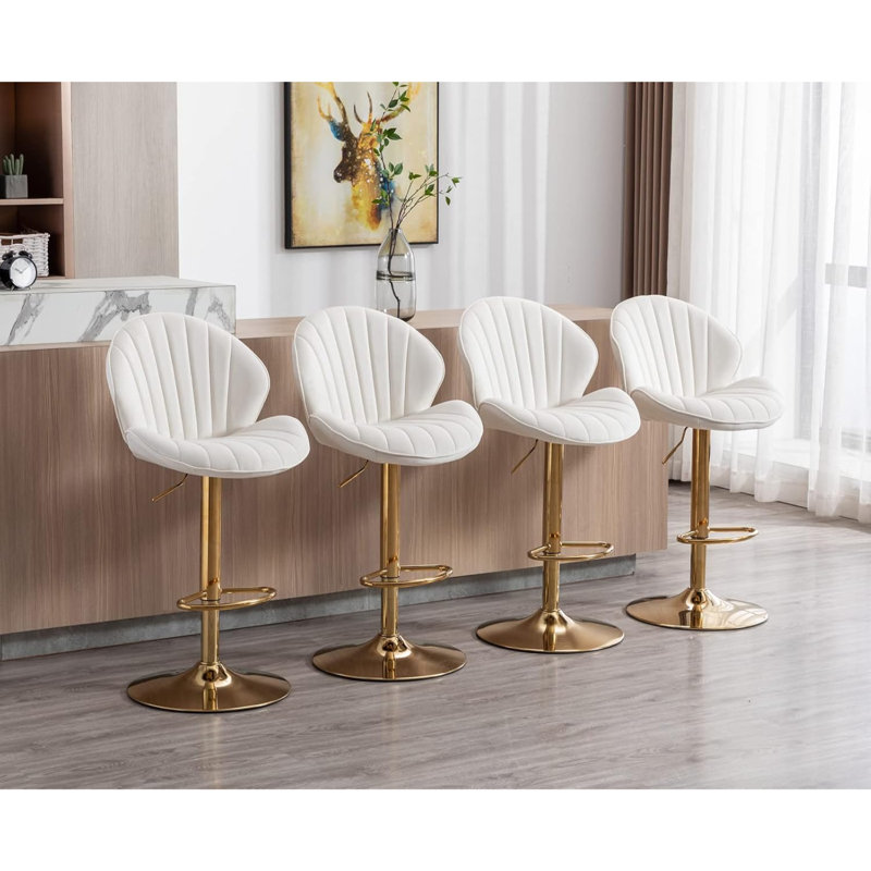 Agapito Modern Adjustable Height Counter Stool Upholstered Velvet Bar Stools with Backrest  , Beige