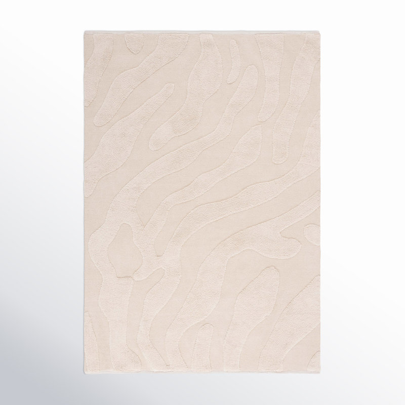 Moura Abstract Handmade Cotton Area Rug in Ivory, Rectangle 8' x 10'