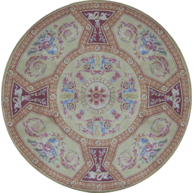 Tapis ivoire et rose noué à la main de haute qualité