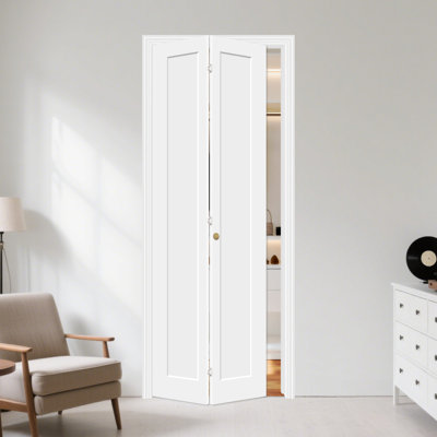 1-panel Paneled Manufactured Wood Primed White Primed Interior Bi-fold Door with Installation Hardware Kit