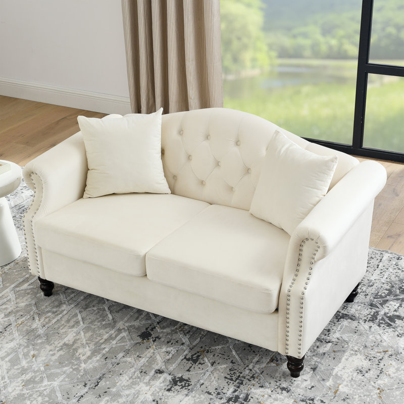 Meghans Chesterfield Sofa for Living Room, Sofa Tufted Couch with Rolled Arms and Nailhead for Living Room, Bedroom, Office, Apartment, two pillows