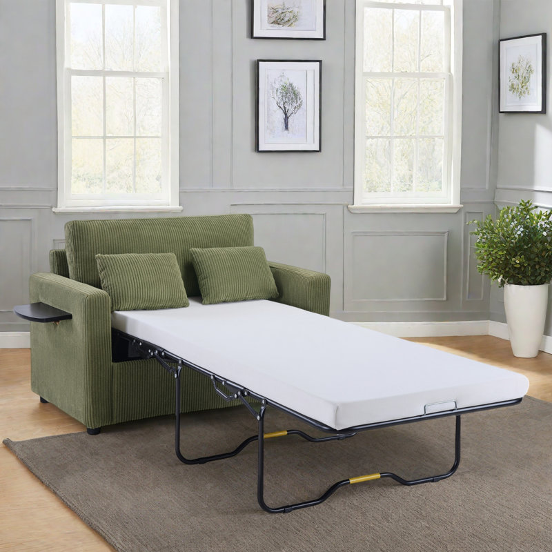 Canapé-lit avec canapé-lit avec matelas pliable, table d'appoint pliable, pochette de rangement latérale et deux ports USB
