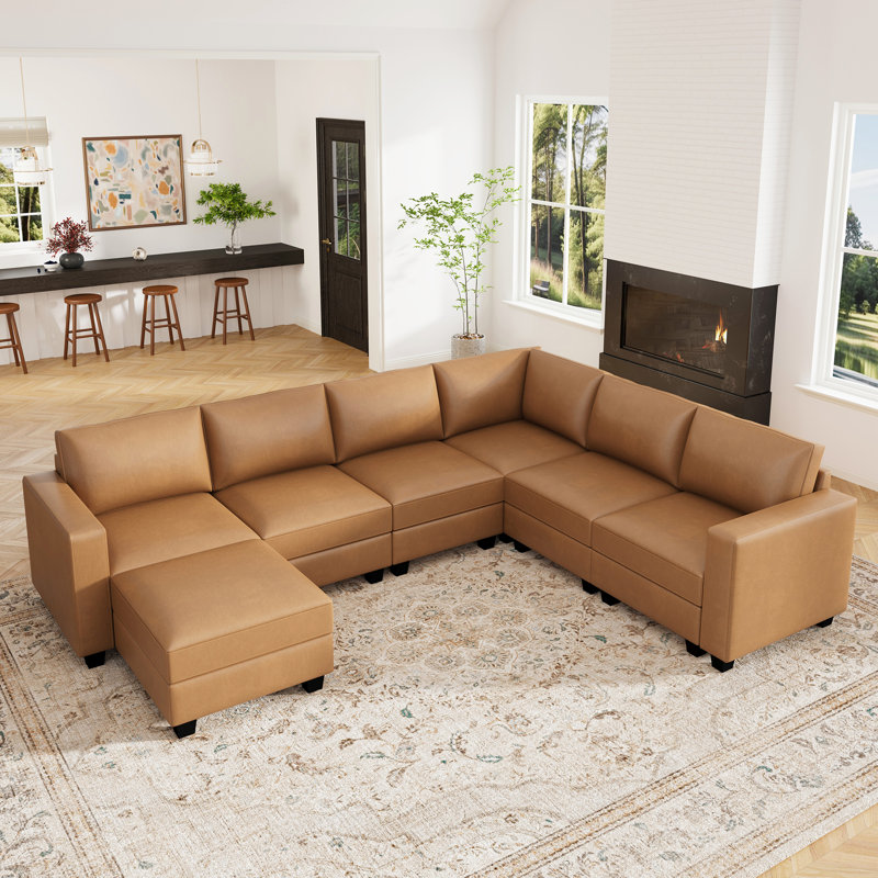 Abramson U-Shaped Faux Leather Reversible Modular Sectional with Storage