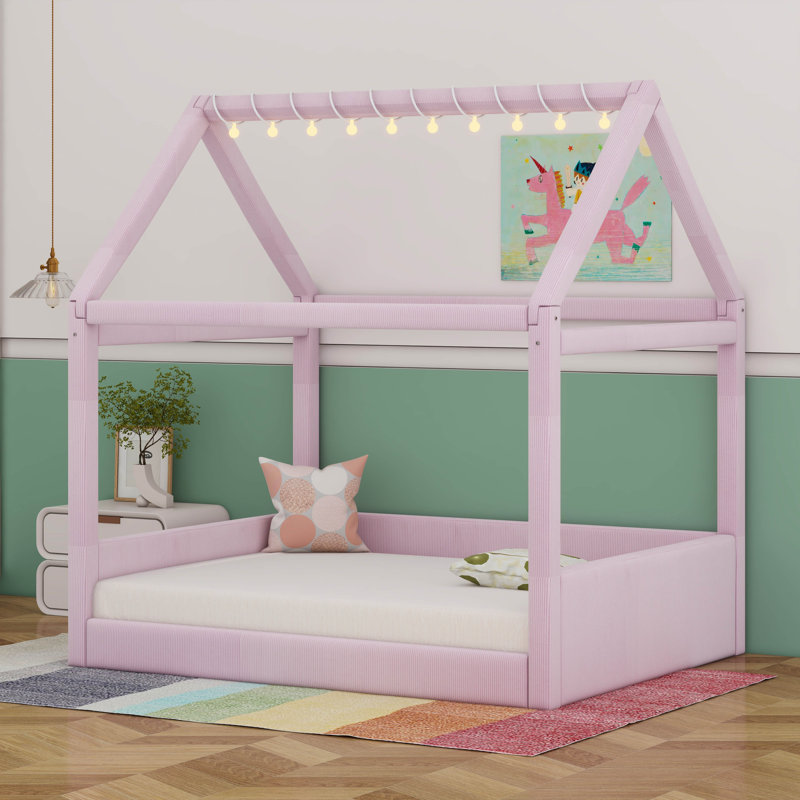 Lit de jour double rembourré avec bandes lumineuses DEL, Rose