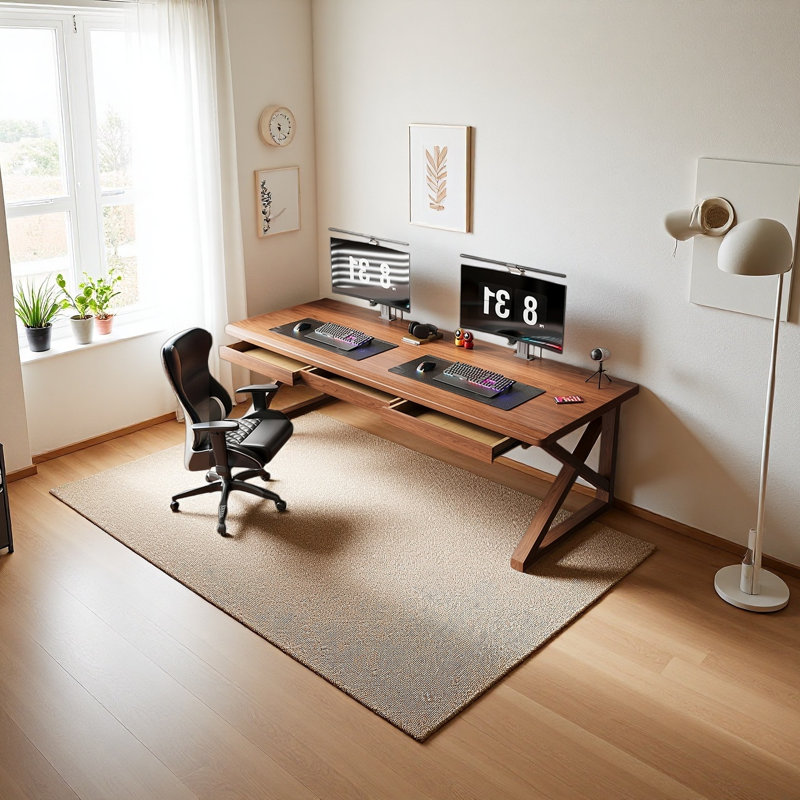 Solid wood double-person pine desk, 29.52" H x 47.24" W x 27.55" D
