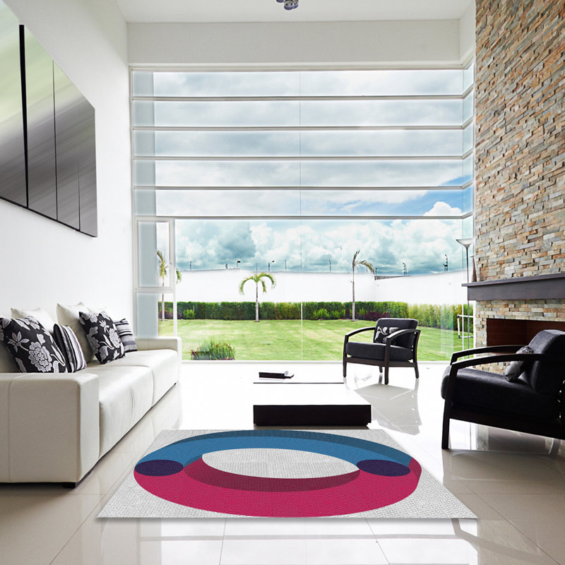 Tapis à tisser rose/bleu/gris, Carré 3 pi