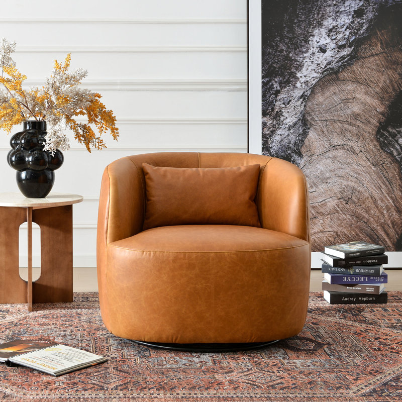 Fauteuil pivotant 100% cuir véritable Bolton avec arôme de cuir naturel, Chameau