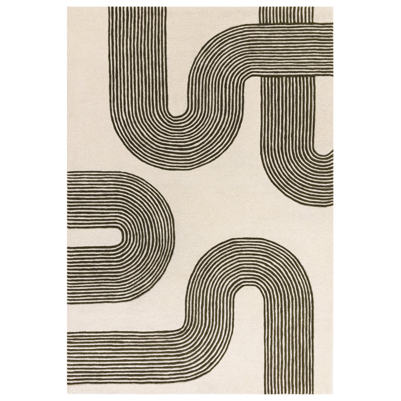 Brinlie Wool Hand Woven Cream/Green Area Rug, Rectangle 200 x 300cm