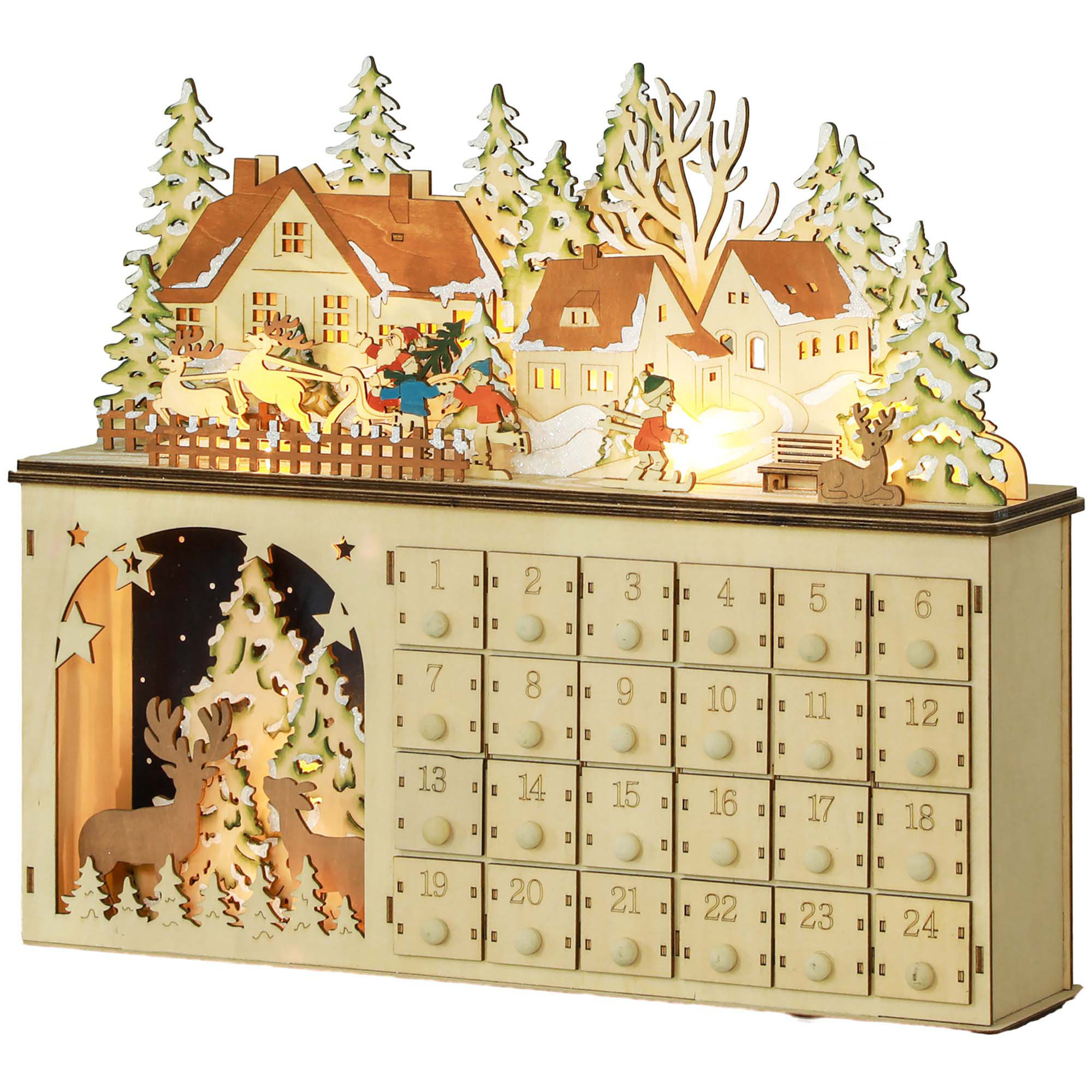 One Allium Way® Christmas Advent Calendar, Light Up Wooden Countdown