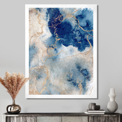 «Blue and Gold Marble Clouds III», art mural abstrait sur toile