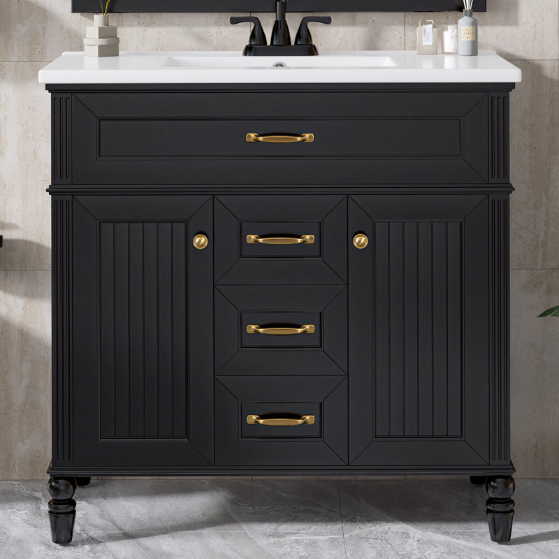 Meuble-lavabo simple 36 po avec comptoir en céramique Lennon, Noir