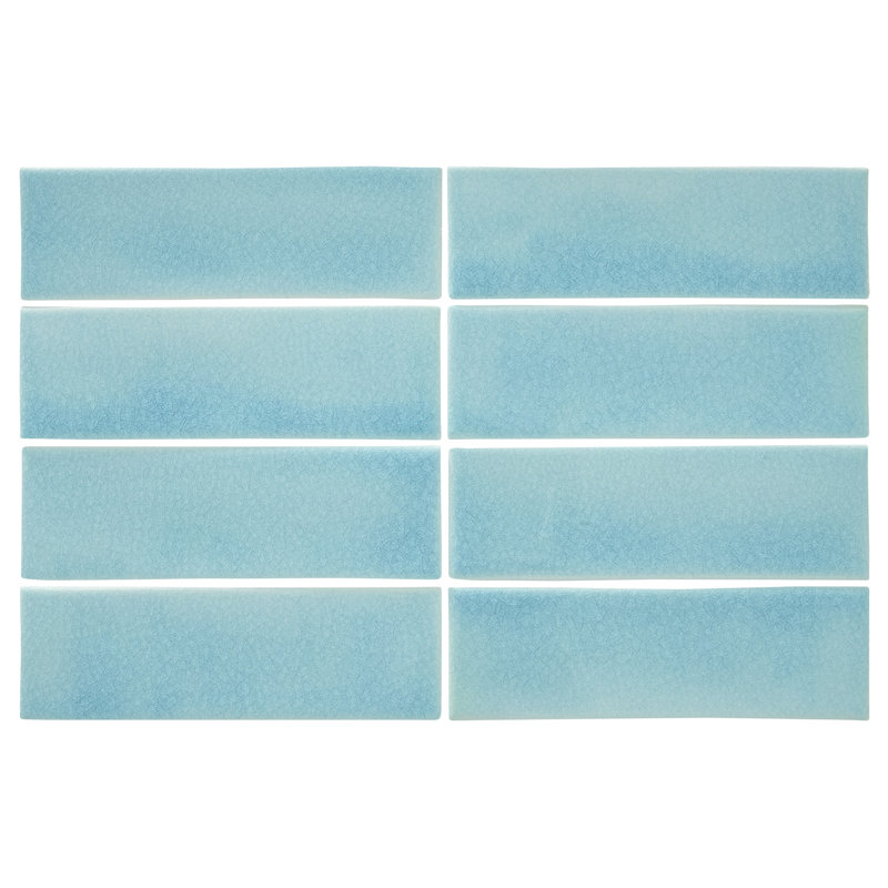 Crackle 2.5" x 8" Ceramic Stone Look Subway Wall Tile, Turquoise Blue