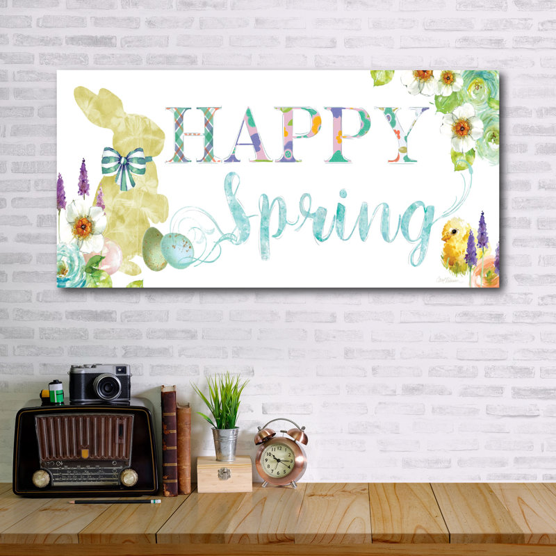 « happy spring », reproduction d’impression sur toile tendue, H 24 po x l 36 po x 1,5 po