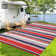 Outdoor Rug Reversible Plastic Straw Rug Waterproof Outdoor Camping Rug for Patio, Modern Striped Patio Rug, Outdoor Carpet for Porch, Deck