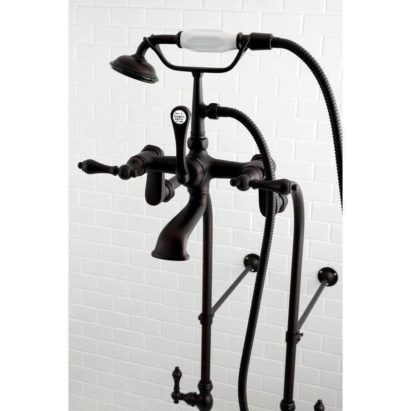 Kingston Brass Vintage Three-Handle 2-Hole Freestanding Clawfoot Tub Faucet Package with Supply Line and Hand Shower