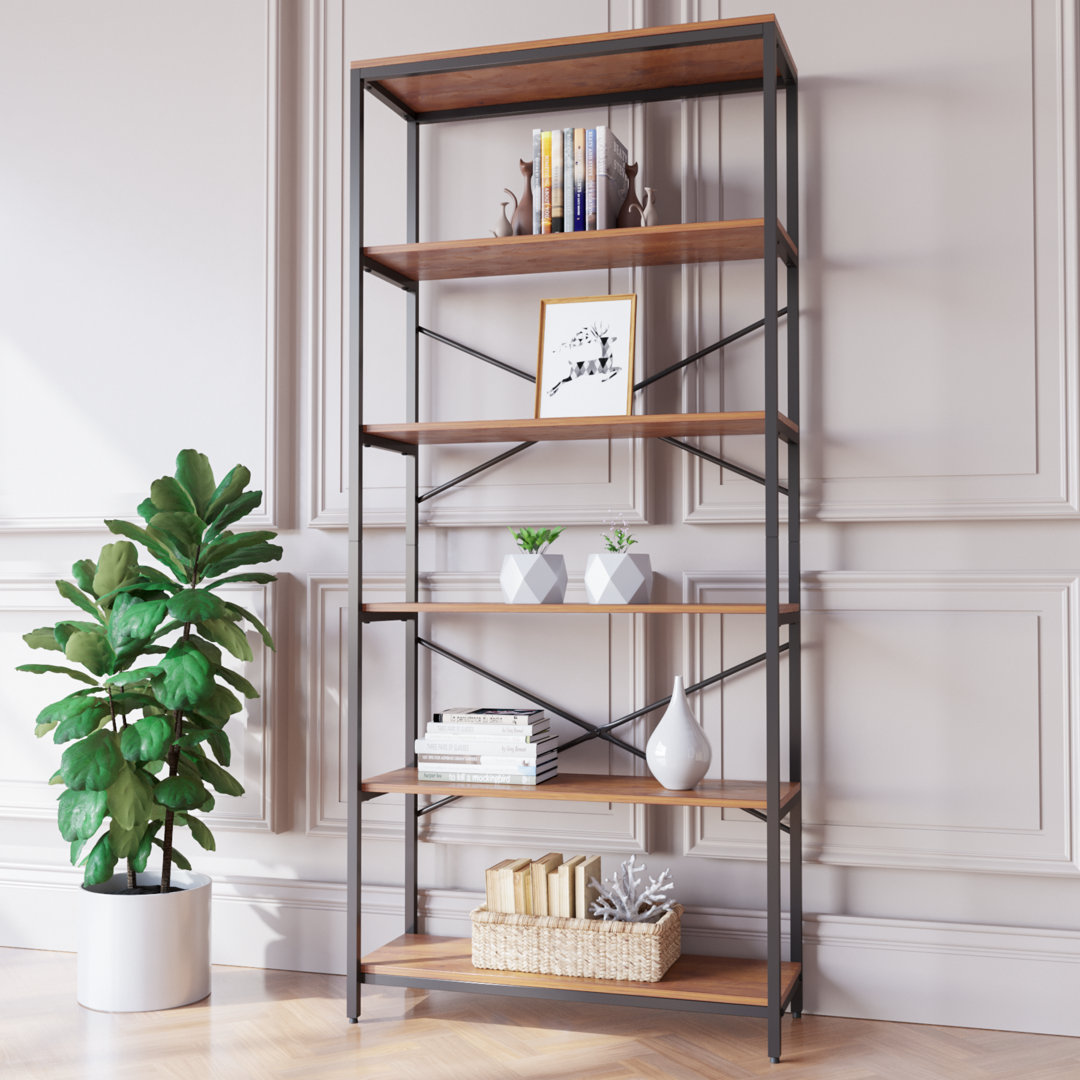 Gianantonio 70.9" x 31.5" Shelving Unit Rustic Industrial Large Bookshelf for Home Décor Display 17 Stories 