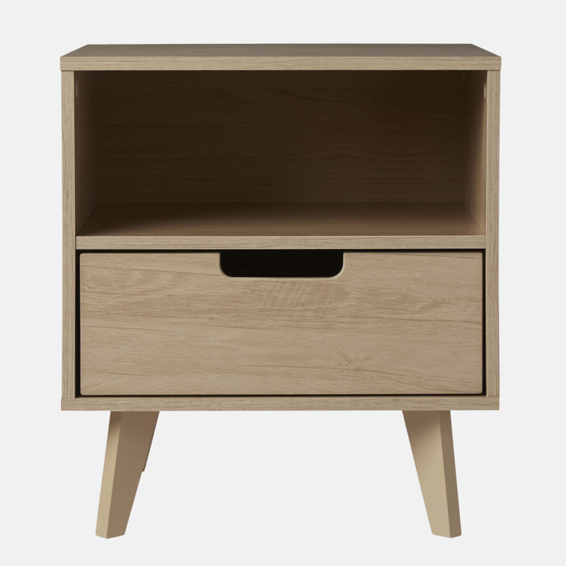 Riviera Mid-Century Modern 1-Drawer Nightstand with Open Cubby