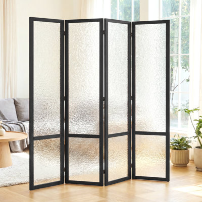 4-Panel Frosted Acrylic Room Divider – Art Deco Modern Freestanding Privacy Screen
