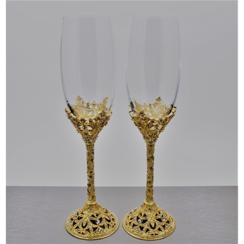 70oz. Handmade Crystal Flute Set, Gold