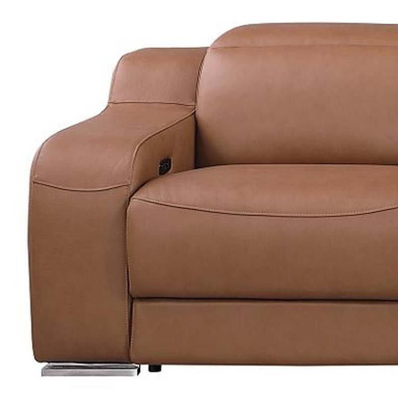 Canapé inclinable USB en cuir italien châtaignier 169 po Gracie Mills Riviera