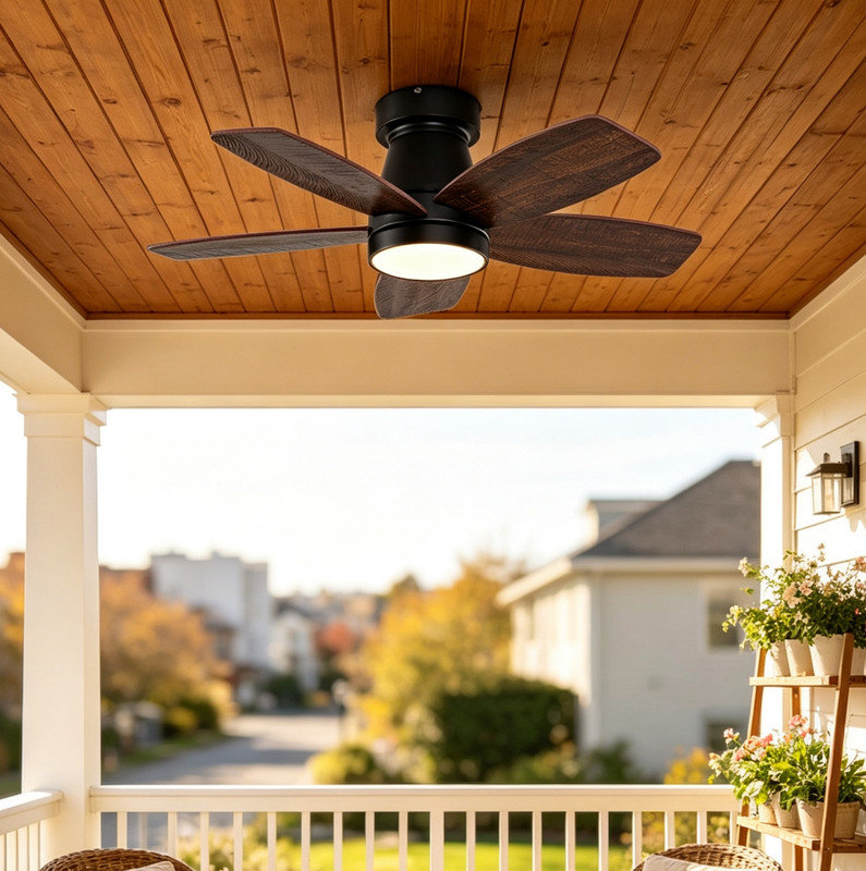 Ventilateur de plafond encastré avec lumière à intensité variable 3CCT, ventilateur à distance DC réversible en bois massif pour la maison et le patio