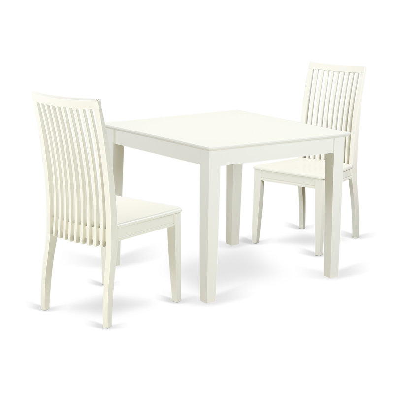 Ensemble de coin-repas 3 pièces pour petits espaces comprenant une table carrée et 2 chaises de salle à manger, lin blanc