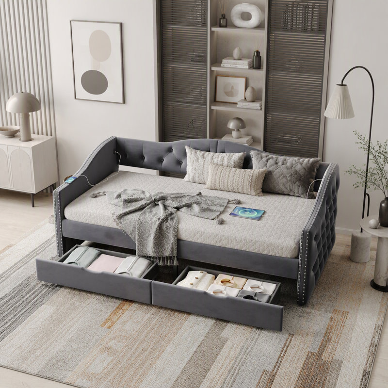 Upholstered Daybed with Storage Drawers