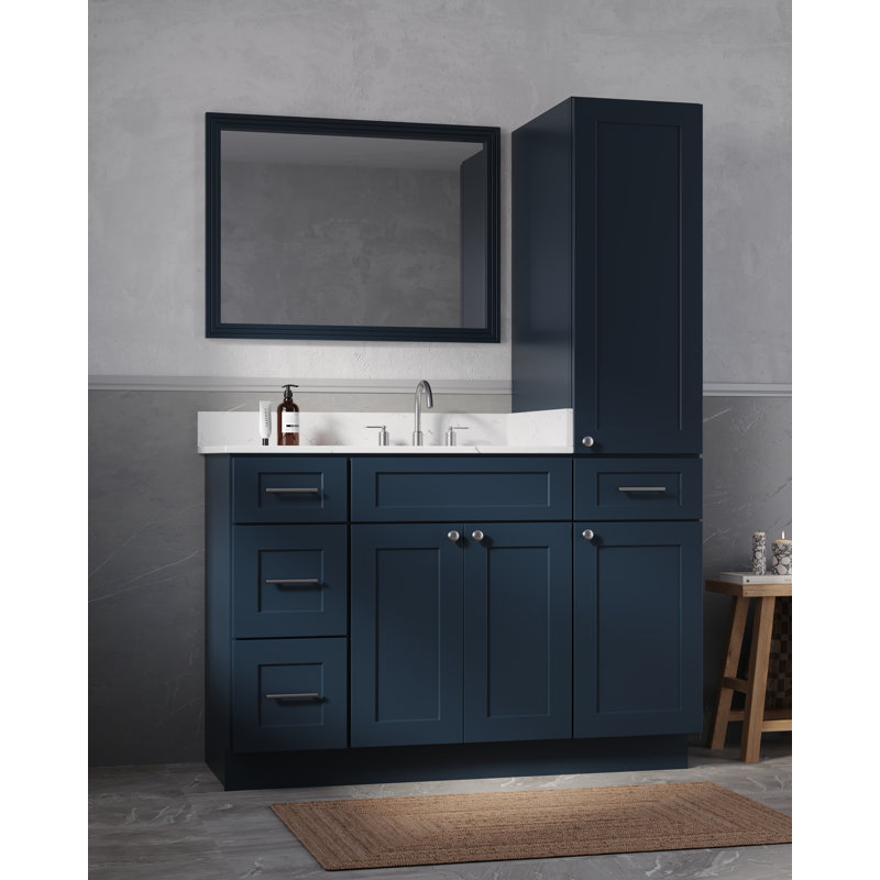 Disar 51'' Single Bathroom Vanity With Right Linen Tall Cabinet Dovetail Solid Wood Drawer Carrara Quartz Top, Natural Oak