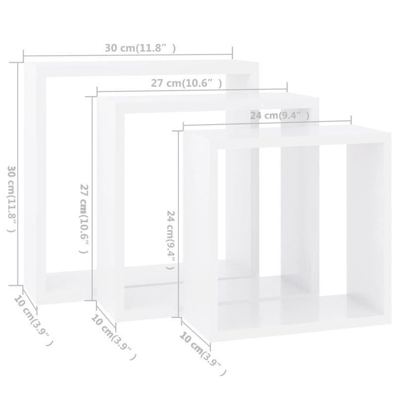 Dawnview 3 Piece Square Floating Shelf, White