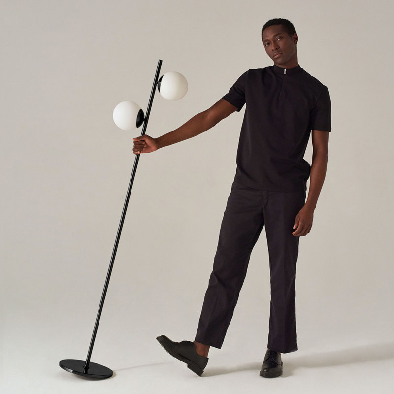 Sphere 65 in. Modern LED Energy-Efficient Floor Lamp with 2 Glass Globe Shades, Black