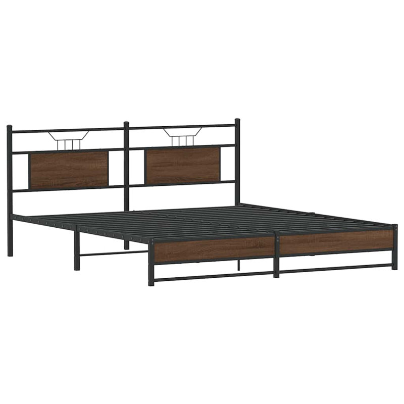 Metal Bed Frame Without Mattress, Brown Oak, 160 x 200 cm