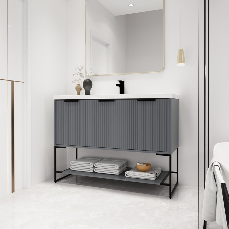 Meuble-lavabo autoportant 48 po Aibne, Gris, Noir mat