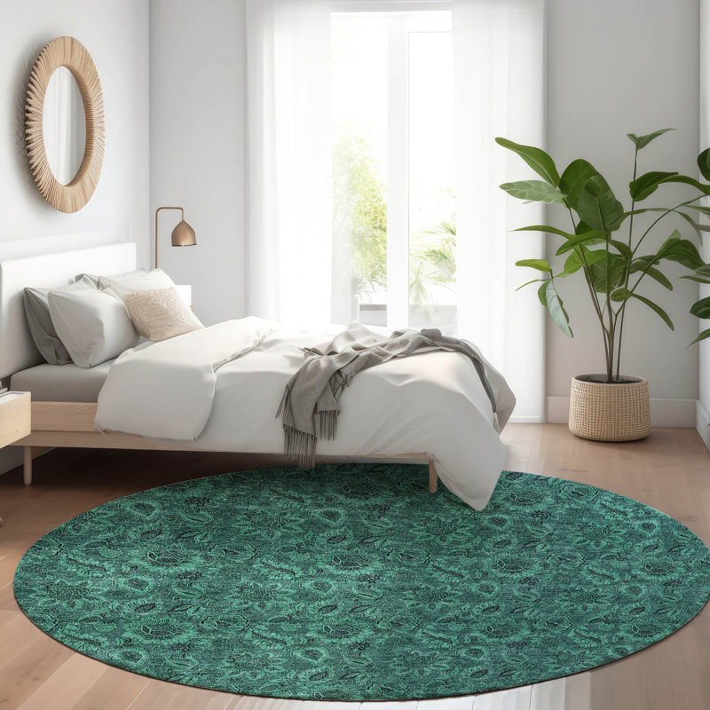 Flitwick Washable Floral Indoor / Outdoor Rug, Round 8'