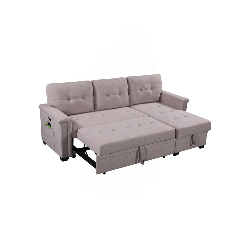 Canapé-lit modulaire réversible de 84 po gris clair avec méridienne de rangement, ports de chargement USB et poche