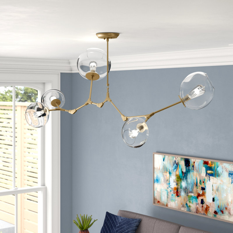 Lustre linéaire moderne à 5 lumières de style Spoutnik Maclean, Laiton brossé