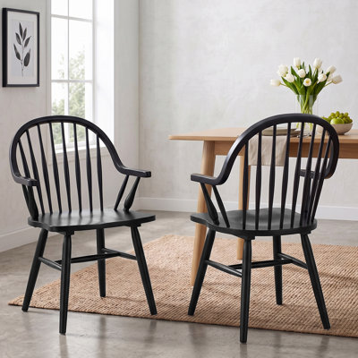 Chaises de salle à manger en bois massif avec accoudoirs de 24 po de large Hughes Hughes