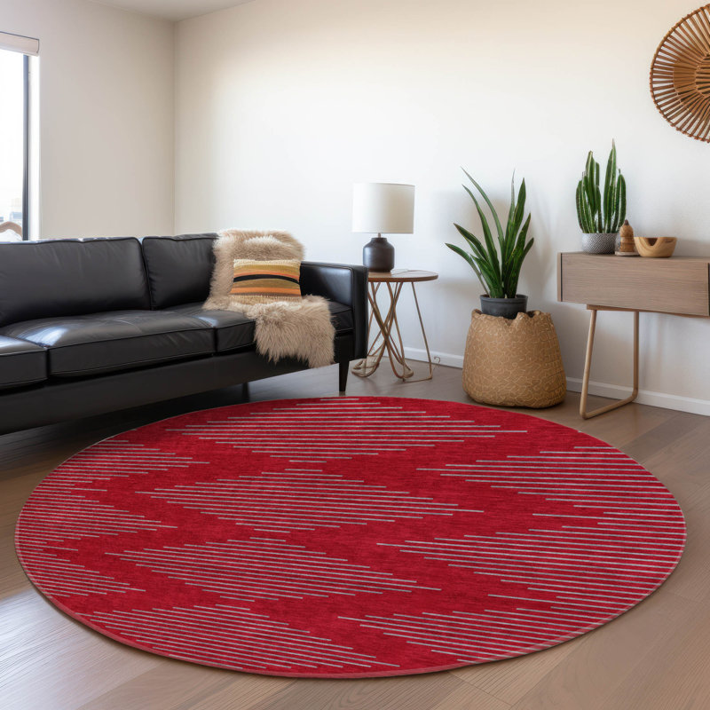 Premium Machine Washable Jahnke AMF1017 Geometric Rug, Round 8'