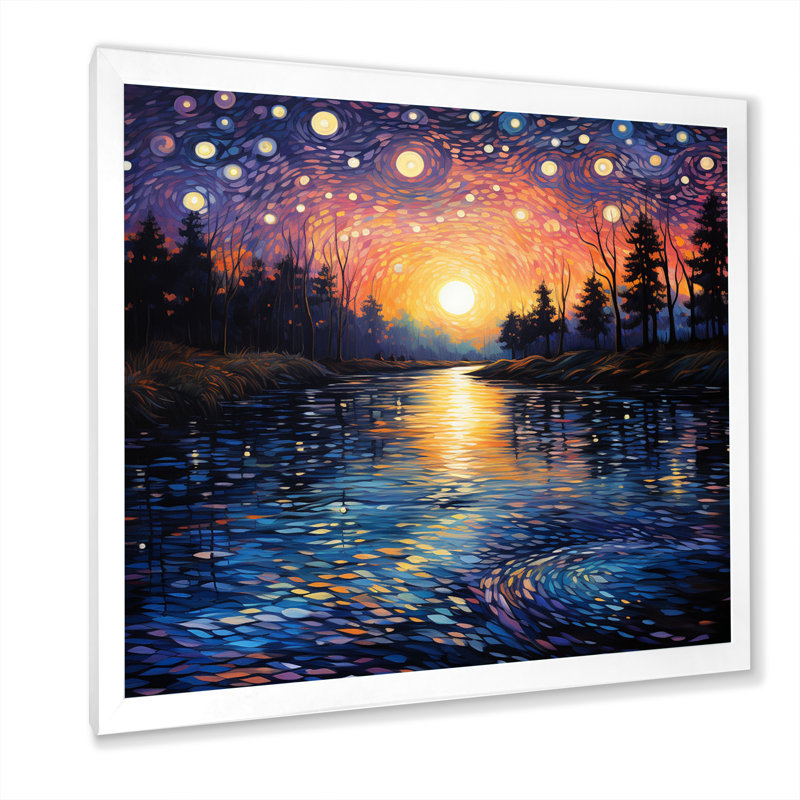 «Vangogh Twilight Reflections Pointillism - Vangogh Wall Art» par Vincent Van Gogh, peinture, H 30 po x l 30 po, Blanc