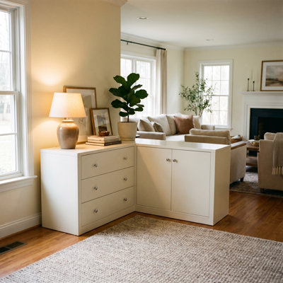 47.2" W Corner Sideboard L-Shaped Storage Cabinet With 3 Drawer 2 Door