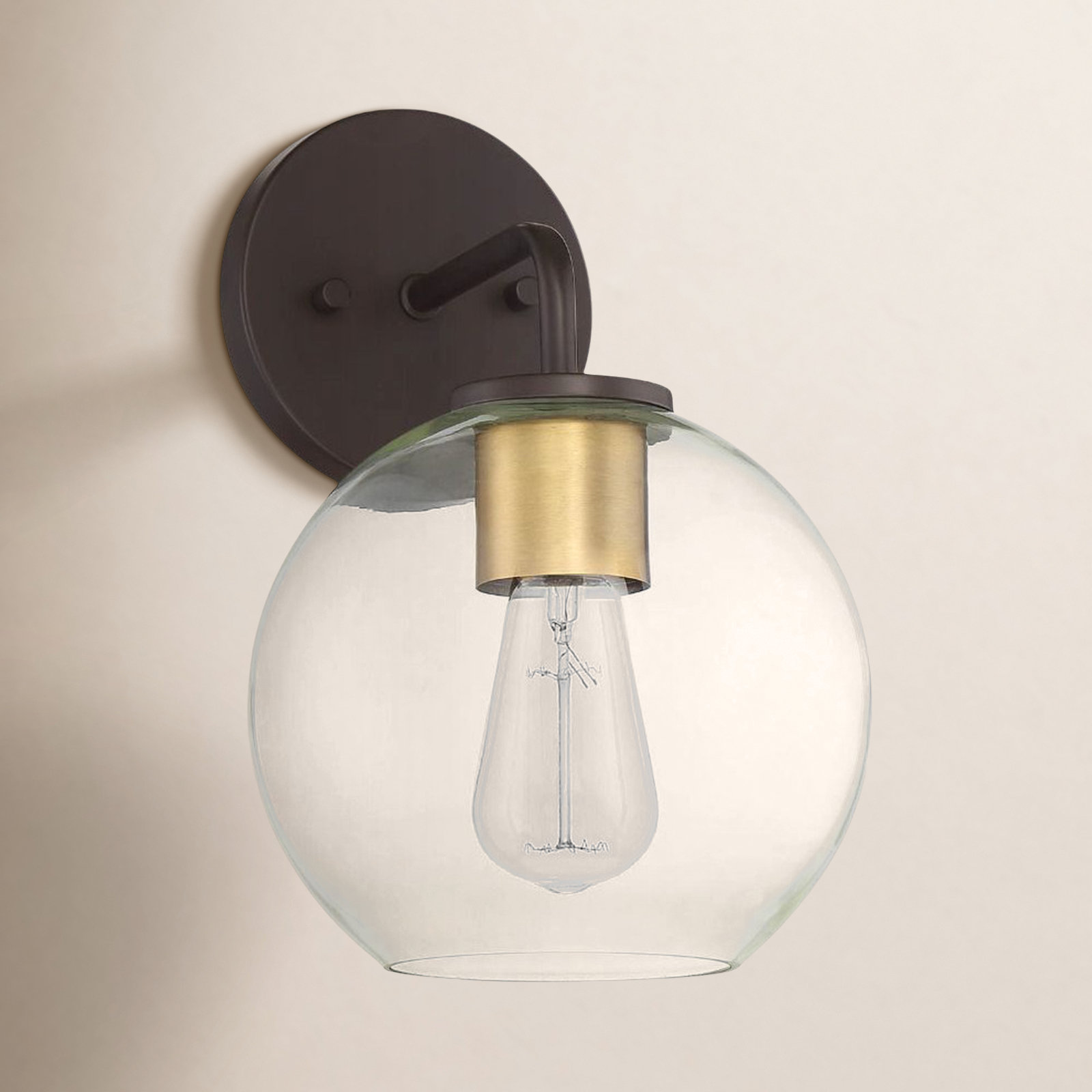 Boca Single Light Outdoor Wall Light, Oil Rubbed Bronze with Natural Brass