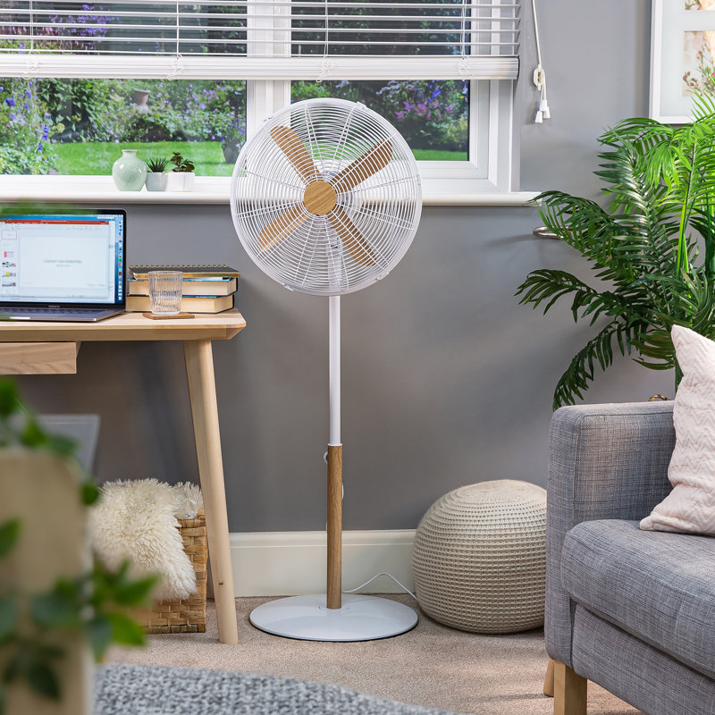 Scandi 125cm Oscillating Pedestal Fan, White/Brown