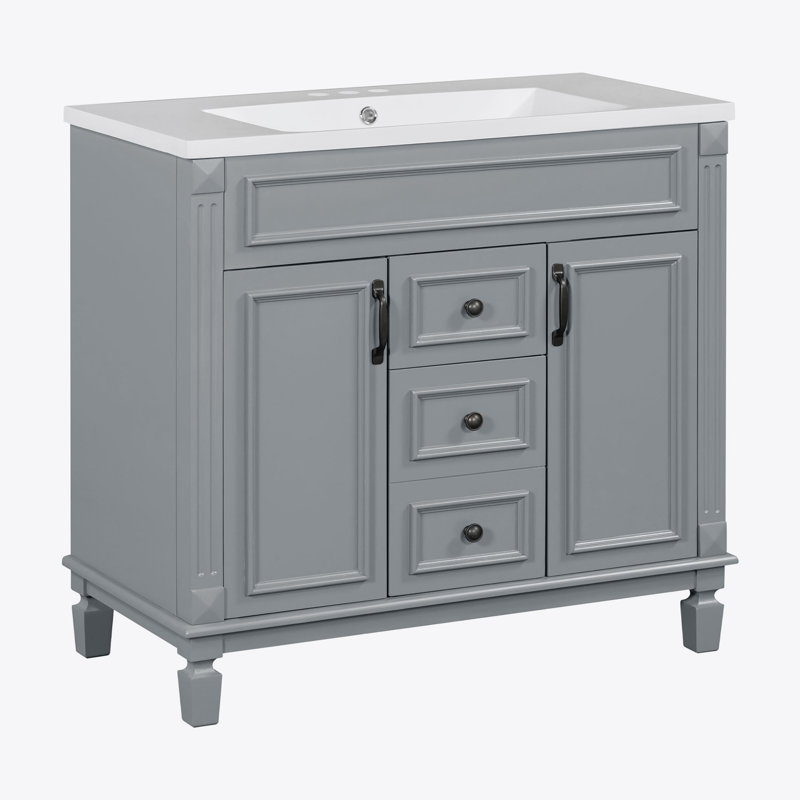 Meuble-lavabo moderne 36 po avec lavabo supérieur, Gris