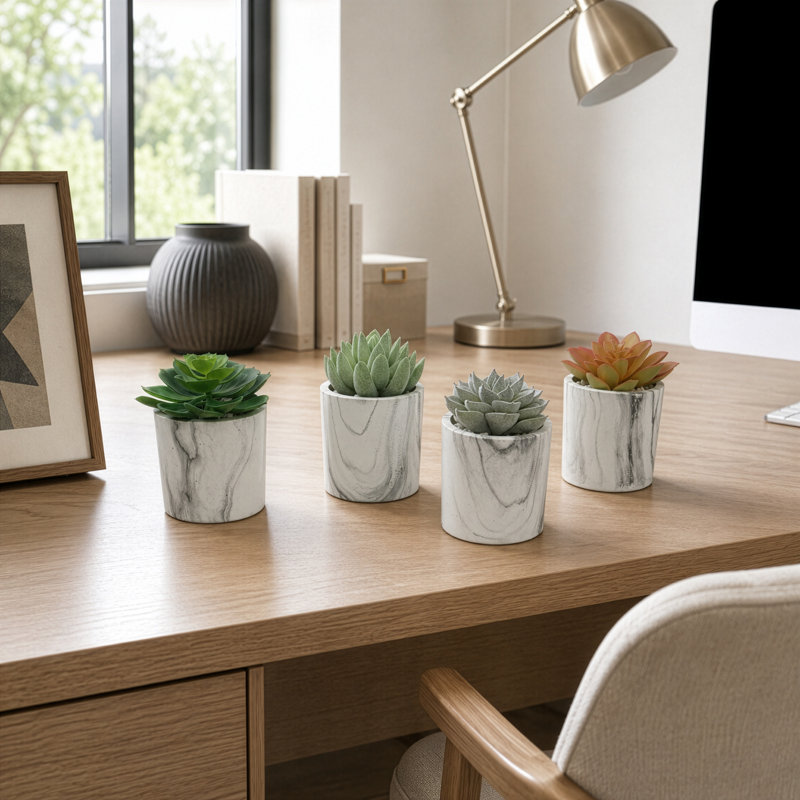 4.75'' Faux Succulent in Fake Marble Pot