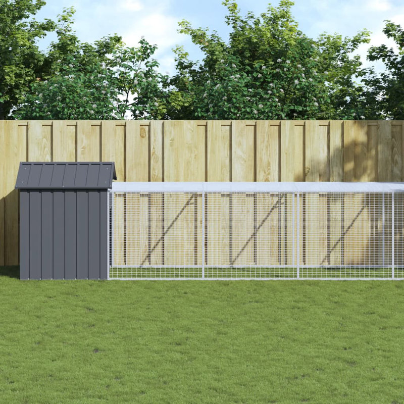 Poulailler avec couloir et grillage Drayten, Gris anthracite, H 48,4 po x l 46,1 po x P 400,4 po