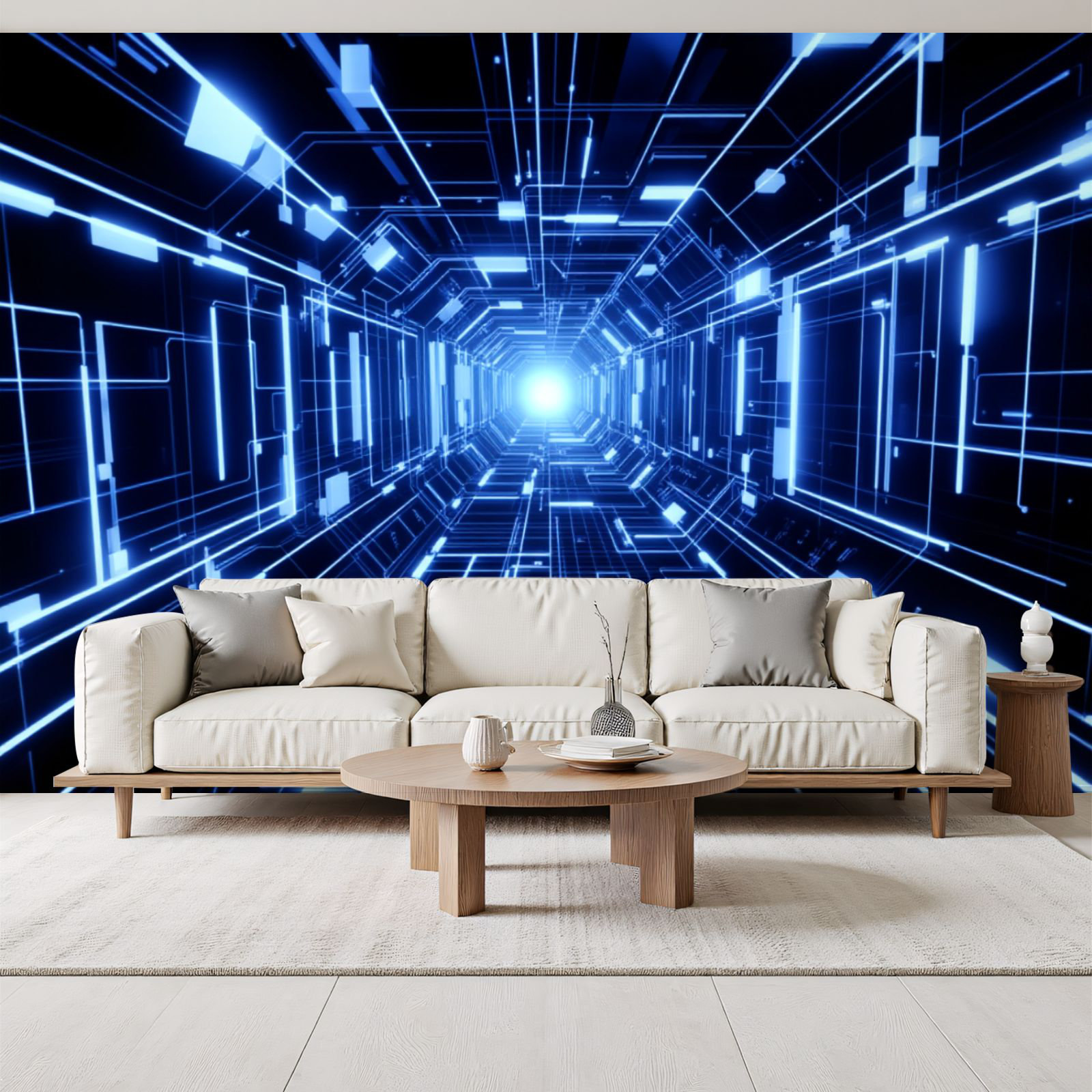 Red Barrel Studio® Neon Peel and Stick Wallpaper Futuristic Tunnel Neon ...