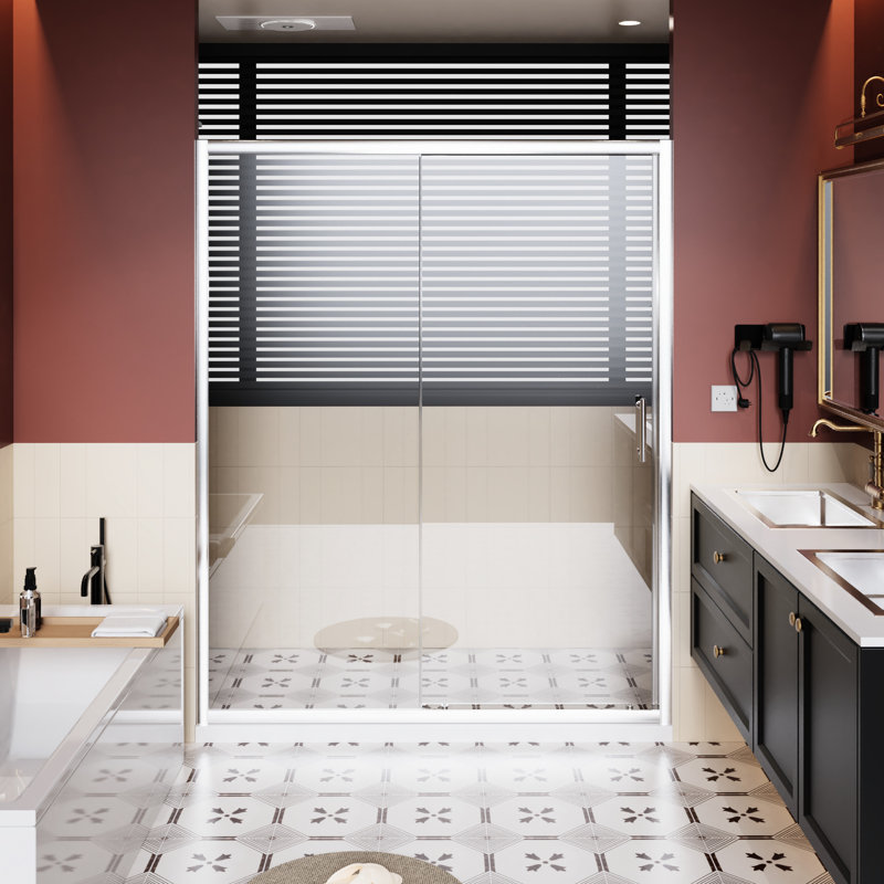 Porte de douche coulissante simple, 72 po de hauteur x 60 po de largeur, verre trempé de 1/5 po d'épaisseur, poignée en acier inoxydable et teinture - grande hauteur, finition, solution sur mesure